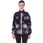 Shiny Winter Snowflake Abstract Christmas Cold Crystal December Women s High Neck Windbreaker