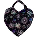 Shiny Winter Snowflake Abstract Christmas Cold Crystal December Giant Heart Shaped Tote