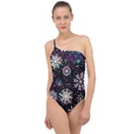 Shiny Winter Snowflake Abstract Christmas Cold Crystal December Classic One Shoulder Swimsuit