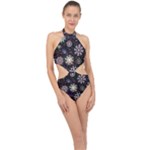 Shiny Winter Snowflake Abstract Christmas Cold Crystal December Halter Side Cut Swimsuit