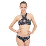 Shiny Winter Snowflake Abstract Christmas Cold Crystal December High Neck Bikini Set