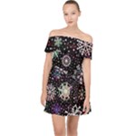 Shiny Winter Snowflake Abstract Christmas Cold Crystal December Off Shoulder Chiffon Dress