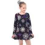 Shiny Winter Snowflake Abstract Christmas Cold Crystal December Kids  Long Sleeve Dress