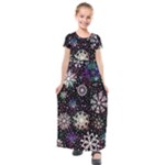 Shiny Winter Snowflake Abstract Christmas Cold Crystal December Kids  Short Sleeve Maxi Dress