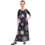 Shiny Winter Snowflake Abstract Christmas Cold Crystal December Kids  Quarter Sleeve Maxi Dress