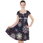 Shiny Winter Snowflake Abstract Christmas Cold Crystal December Cap Sleeve Midi Dress