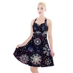 Shiny Winter Snowflake Abstract Christmas Cold Crystal December Halter Party Swing Dress 