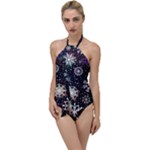 Shiny Winter Snowflake Abstract Christmas Cold Crystal December Go with the Flow One Piece Swimsuit