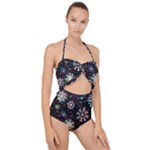 Shiny Winter Snowflake Abstract Christmas Cold Crystal December Scallop Top Cut Out Swimsuit