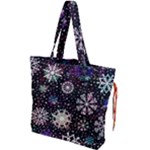 Shiny Winter Snowflake Abstract Christmas Cold Crystal December Drawstring Tote Bag