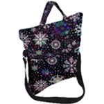 Shiny Winter Snowflake Abstract Christmas Cold Crystal December Fold Over Handle Tote Bag