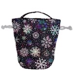 Shiny Winter Snowflake Abstract Christmas Cold Crystal December Drawstring Bucket Bag