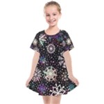 Shiny Winter Snowflake Abstract Christmas Cold Crystal December Kids  Smock Dress