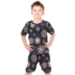 Shiny Winter Snowflake Abstract Christmas Cold Crystal December Kids  T-Shirt and Shorts Set