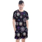 Shiny Winter Snowflake Abstract Christmas Cold Crystal December Men s Mesh T-Shirt and Shorts Set