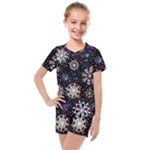 Shiny Winter Snowflake Abstract Christmas Cold Crystal December Kids  Mesh T-Shirt and Shorts Set