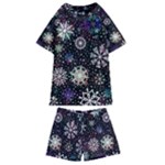 Shiny Winter Snowflake Abstract Christmas Cold Crystal December Kids  Swim T-Shirt and Shorts Set