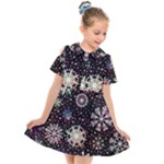 Shiny Winter Snowflake Abstract Christmas Cold Crystal December Kids  Short Sleeve Shirt Dress