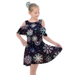 Shiny Winter Snowflake Abstract Christmas Cold Crystal December Kids  Shoulder Cutout Chiffon Dress