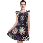 Shiny Winter Snowflake Abstract Christmas Cold Crystal December Tie Up Tunic Dress