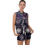 Shiny Winter Snowflake Abstract Christmas Cold Crystal December Sleeveless Chiffon Button Shirt