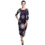 Shiny Winter Snowflake Abstract Christmas Cold Crystal December Quarter Sleeve Midi Velour Bodycon Dress