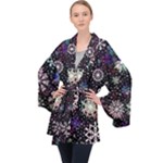 Shiny Winter Snowflake Abstract Christmas Cold Crystal December Long Sleeve Velvet Kimono 