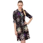 Shiny Winter Snowflake Abstract Christmas Cold Crystal December Long Sleeve Mini Shirt Dress