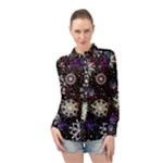 Shiny Winter Snowflake Abstract Christmas Cold Crystal December Long Sleeve Chiffon Shirt