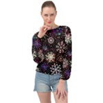 Shiny Winter Snowflake Abstract Christmas Cold Crystal December Banded Bottom Chiffon Top