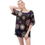 Shiny Winter Snowflake Abstract Christmas Cold Crystal December Oversized Chiffon Top