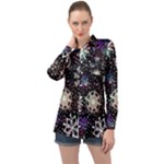 Shiny Winter Snowflake Abstract Christmas Cold Crystal December Long Sleeve Satin Shirt