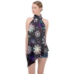 Shiny Winter Snowflake Abstract Christmas Cold Crystal December Halter Asymmetric Satin Top