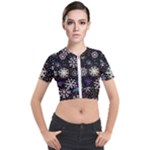 Shiny Winter Snowflake Abstract Christmas Cold Crystal December Short Sleeve Cropped Jacket