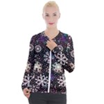 Shiny Winter Snowflake Abstract Christmas Cold Crystal December Casual Zip Up Jacket