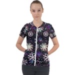 Shiny Winter Snowflake Abstract Christmas Cold Crystal December Short Sleeve Zip Up Jacket