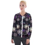 Shiny Winter Snowflake Abstract Christmas Cold Crystal December Velvet Zip Up Jacket