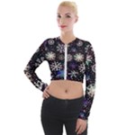 Shiny Winter Snowflake Abstract Christmas Cold Crystal December Long Sleeve Cropped Velvet Jacket