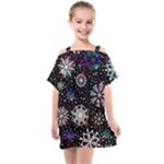 Shiny Winter Snowflake Abstract Christmas Cold Crystal December Kids  One Piece Chiffon Dress