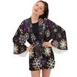 Shiny Winter Snowflake Abstract Christmas Cold Crystal December Long Sleeve Kimono