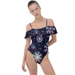 Shiny Winter Snowflake Abstract Christmas Cold Crystal December Frill Detail One Piece Swimsuit