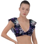 Shiny Winter Snowflake Abstract Christmas Cold Crystal December Plunge Frill Sleeve Bikini Top