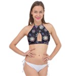 Shiny Winter Snowflake Abstract Christmas Cold Crystal December Cross Front Halter Bikini Top