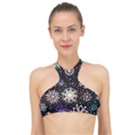 Shiny Winter Snowflake Abstract Christmas Cold Crystal December High Neck Bikini Top