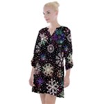 Shiny Winter Snowflake Abstract Christmas Cold Crystal December Open Neck Shift Dress