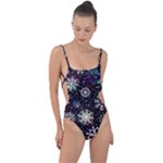 Shiny Winter Snowflake Abstract Christmas Cold Crystal December Tie Strap One Piece Swimsuit