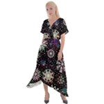 Shiny Winter Snowflake Abstract Christmas Cold Crystal December Cross Front Sharkbite Hem Maxi Dress