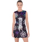 Shiny Winter Snowflake Abstract Christmas Cold Crystal December Lace Up Front Bodycon Dress