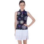 Shiny Winter Snowflake Abstract Christmas Cold Crystal December Women s Sleeveless Polo T-Shirt