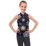 Shiny Winter Snowflake Abstract Christmas Cold Crystal December Kids  Sleeveless Polo T-Shirt